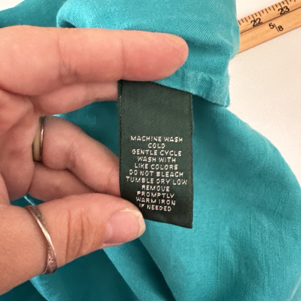 Lauren Ralph Lauren Womens Linen Tunic Top Size M Blue Teal Coastal Nautical - Picture 6 of 10